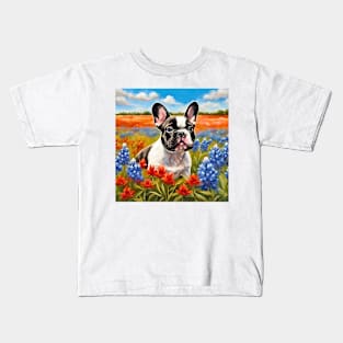 French Bulldog Puppy in Texas Wildflower Field Kids T-Shirt